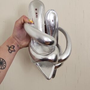 JW PEI Shiny Silver Heeled Sandals